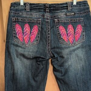 Women's Cowgirl tuff Western Jeans Embroidered Feathers Pink